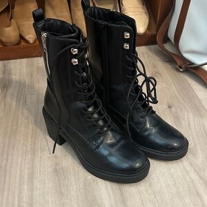 MIA Black Vegan Leather Lace Up Moto Boots